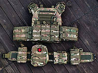 Тактический комплект плитоноска мультикам быстрый сброс + Аптечка,Рюкзак,РПС, 5 подсумок под АК, Сумка сброса.