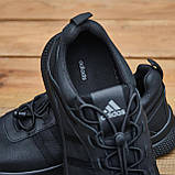 Чоловічі шкіряні кросівки Adidas black Міські на шнурках, Кросівки вуличні чорні для молоді *М-139*, фото 3