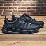 Чоловічі шкіряні кросівки Adidas black Міські на шнурках, Кросівки вуличні чорні для молоді *М-139*, фото 6