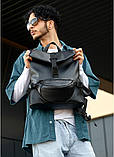 Підлітковий шкільний рюкзак роллтоп з екошкіри для хлопчика підлітка старшокласника 7 8 9 10 11 клас чорний ролл, фото 4