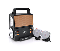 Фонарь переносной KENSA FP-05-W-S-L+Solar+FM+MP3+Bluetooth+AUX, 2 лампы доп. освещения, 2 режима, заряд от 5V,