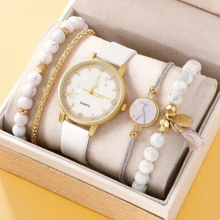 Годинник унісекс зі шкіряними браслетами Quartz Luxury, білі