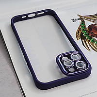 Прозорий пластиковий чохол для iPhone 12 Pro Max з фіолетовими бортиками та захистом камери