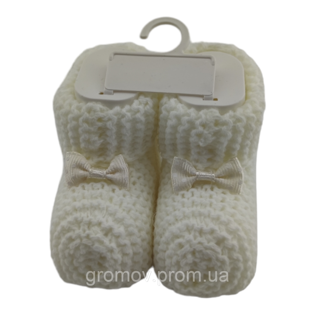 Пінетки в'язані для новонароджених 16.5 розмір 10 см довжина Туреччина для хлопчика білий (ПІД140), фото 1