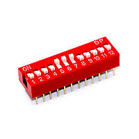 DIP перемикач (dip switch) DS-12 в плату, 24pin, ON-OFF, red