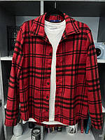 Мужская рубашка в клетку байковая оверсайз (красная) sh1 стильная теплая премиум качество для парней