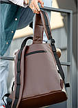 Стильний чоловічий рюкзак роллтоп з повсякденний, міський, для хлопця студента ролл з екошкіри коричневий, фото 9