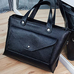 Жіноча сумка для документів з натуральної шкіри, Чорна ділова шкіряна жіноча сумочка на плече чорного кольору