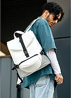 Подростковый школьный рюкзак белый мужской из экокожи для подростка старшеклассника 7 8 9 10 11 класс роллтоп