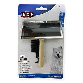 Пуходерка з нержавіючої сталі, з дерев'яною ручкою та щіткою для собак TRIXIE 11×14 см 2356