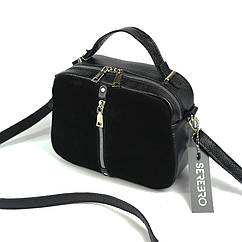 Маленька чорна сумка замшева через плече, Жіноча шкіряна міні сумочка крос-боді з натуральної шкіри замші