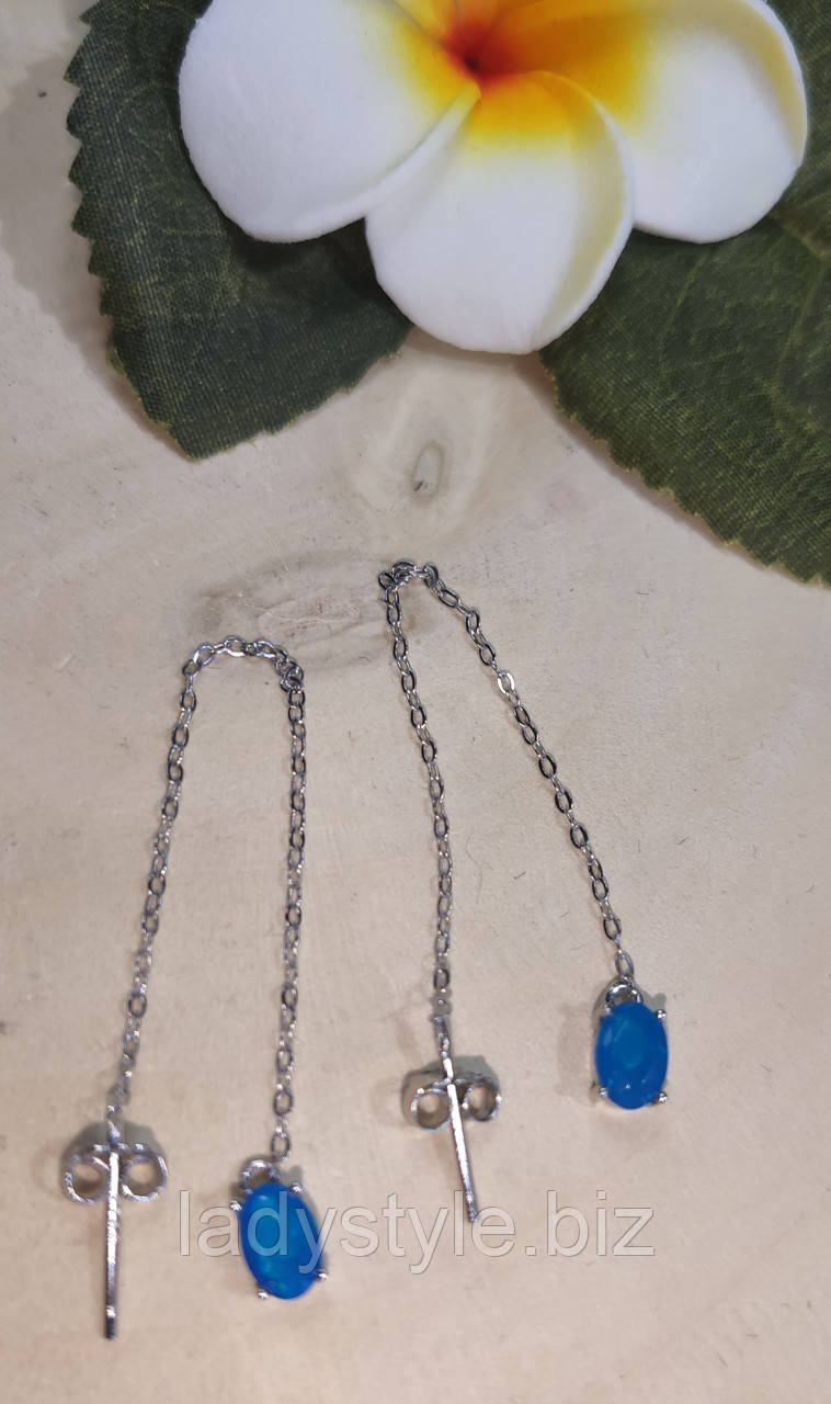 Серебряные серьги- протяжки с натуральным голубым опалом - фото 7 - id-p1928657988