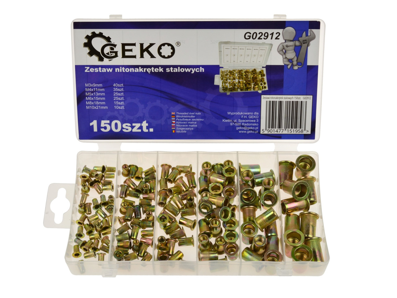Заклепки різьбові сталеві 150шт Geko 02912