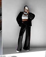 Прогулочный костюм женский велюровый свободного фасона оверсайз кофта на молнии и брюки палаццо размеры 42-48