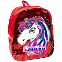 Рюкзак дитячий з паєтками "Єдиноріг" SM-7-2 Червоний-срібло екошкіра, 26*22*9см купити дешево оптом в інтернет-магазині