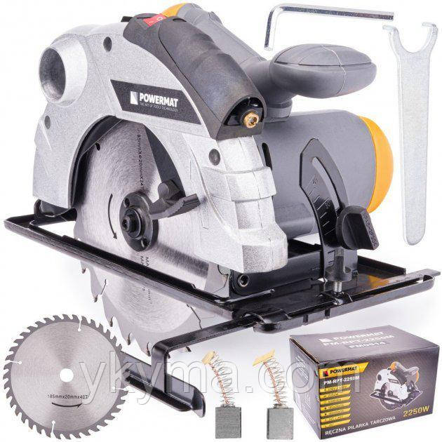 Дискова пилка, циркулярка Powermat ( 2250Вт / 5000об.хв / Кут нахилу 45 ° / 185мм )