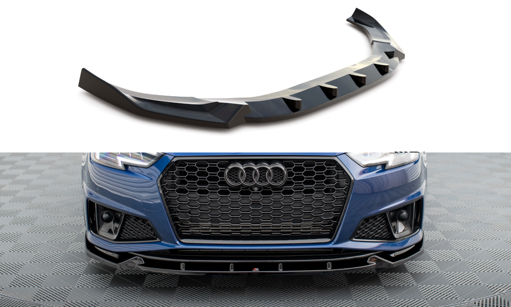 Сплітер Audi A4 B9 S-line Competition (2019) тюнінг губа обважнення переднього бампера (V1)