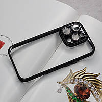 Чехол для iPhone 14 Pro Max с черными бортиками и защитой камеры, камера защищена линзами