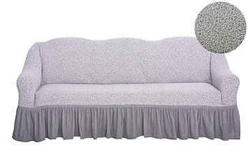 Чохол на прямий диван жакардовий з оборкою внизу натяжний,універсальний Туреччина Venera світло сірий