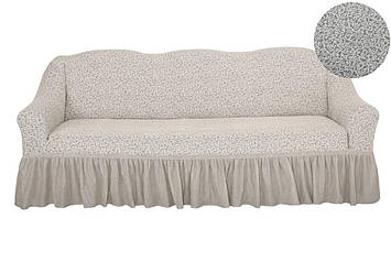 Чохол на прямий диван жакардовий з оборкою внизу натяжний,універсальний Туреччина Venera молочний