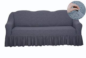Чохол на прямий диван жакардовий з оборкою внизу натяжний,універсальний Туреччина Venera сірий