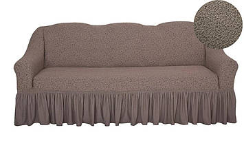 Чохол на прямий диван жакардовий з оборкою внизу натяжний,універсальний Туреччина Venera темний беж