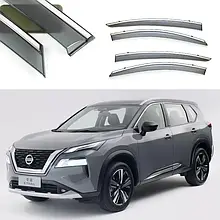 Дефлекторы окон с хром молдингом, ветровики Nissan X-Trail 2021-