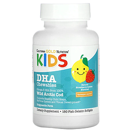 KIDS DHA Chewables 100% Wild Arctic Cod Strawberry-Lemon Flavor California Gold Nutrition 180 капсул