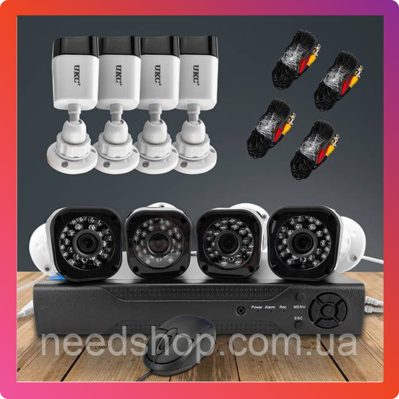 Вуличний комплект відеоспостереження 4 камери та відеореєстратор DVR CAD UKC D001 KIT 2mp\4ch