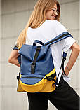 Жіночий підлітковий шкільний рюкзак для дівчинки підлітка, старшокласниці, студентки 7 8 9 10 11 клас жовто-синій роллтоп, фото 6