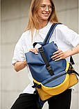 Жіночий підлітковий шкільний рюкзак для дівчинки підлітка, старшокласниці, студентки 7 8 9 10 11 клас жовто-синій роллтоп, фото 8