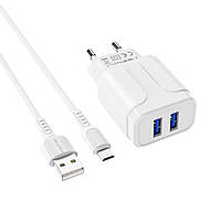 Зарядное устройство СЗУ с кабелем USB to Micro USB Borofone BA37A Speedy dual port charge White (BA37ACW)