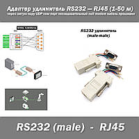 Адаптер удлинитель RS232 RJ45 male-male (1-50 м) через витую пару UDP ком порт последовательный null modem к