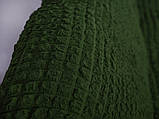 Чохол на кутовий диван та крісло з оборкою, натяжний, жатка-креш, універсальний Concordia, зелений, фото 5