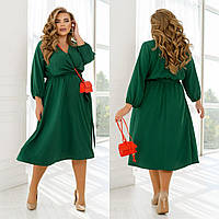 Модное женское платье миди зеленое большого размера