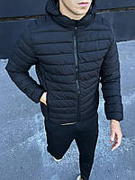 Мужская куртка весенняя осеняя демисезонная стеганная с капюшоном черная топ качество