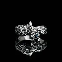 Кольцо в виде волка спящего на синем кристалле кельтское кольцо с волком размер регулируемый