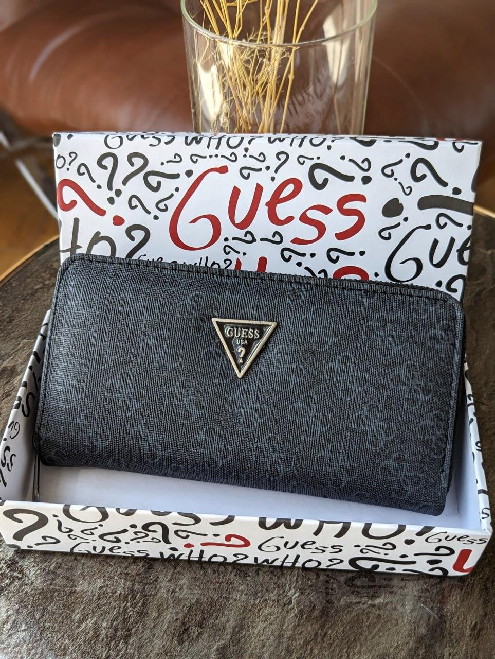 Гаманець Guess жіночий Гаманець Гесс чорний гладкий