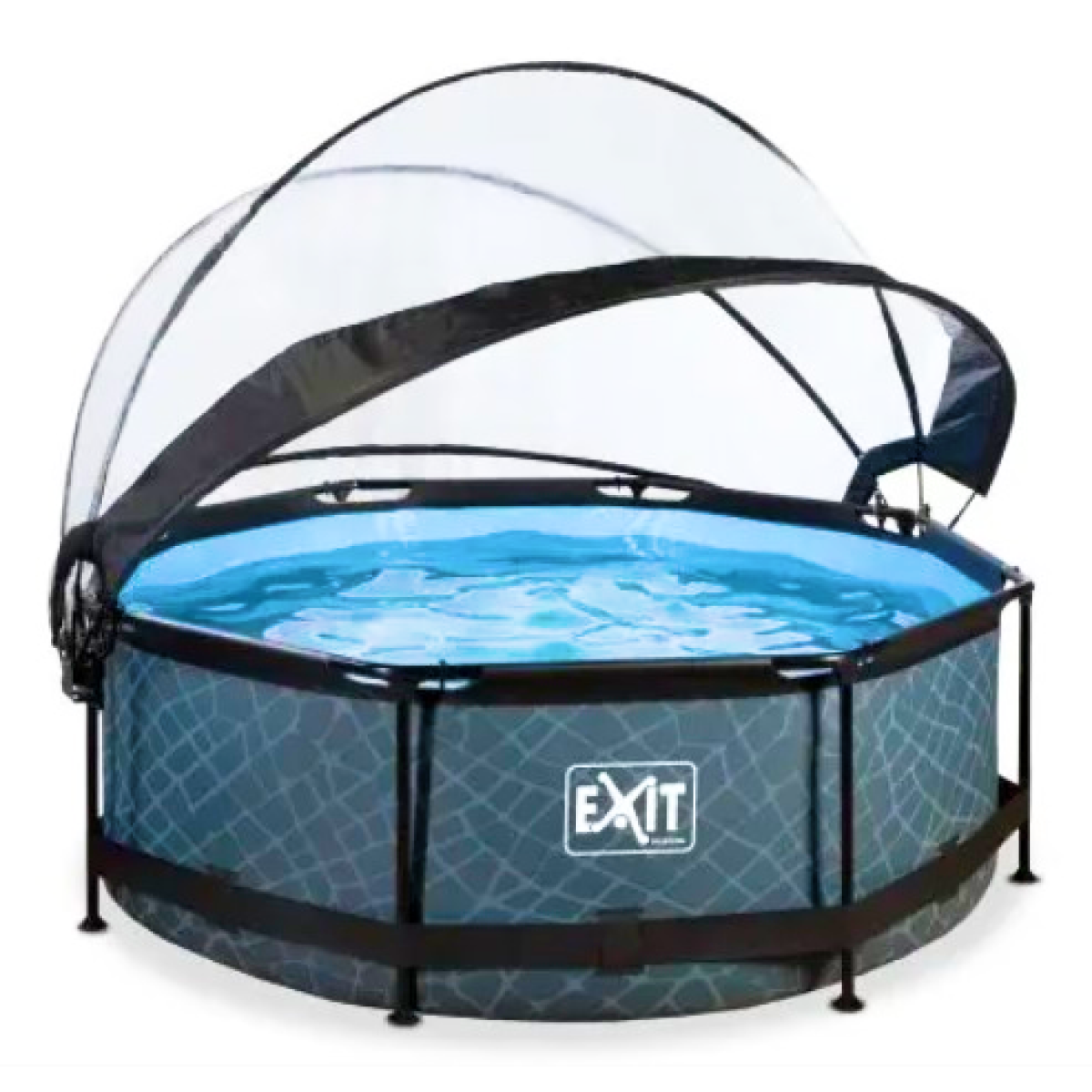 Круглий каркасний басейн Exit Toys (244 х 76 см) камінь, з куполом і фільтр-насосом
