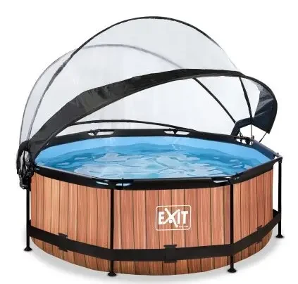 Круглий каркасний басейн Exit Toys (244 х 76 см) дерево, з куполом і фільтр-насосом