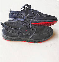 Джинсовые мужские туфли с каучуковой красной подошвой