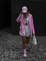 Стильный однотонный удлиненный женский пиджак на пуговицах (черный, барби, графит, белый) размер 42-44, 46-48 Барби, 42/44