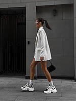 Стильный однотонный удлиненный женский пиджак на пуговицах (черный, барби, графит, белый) размер 42-44, 46-48 Белый, 42/44