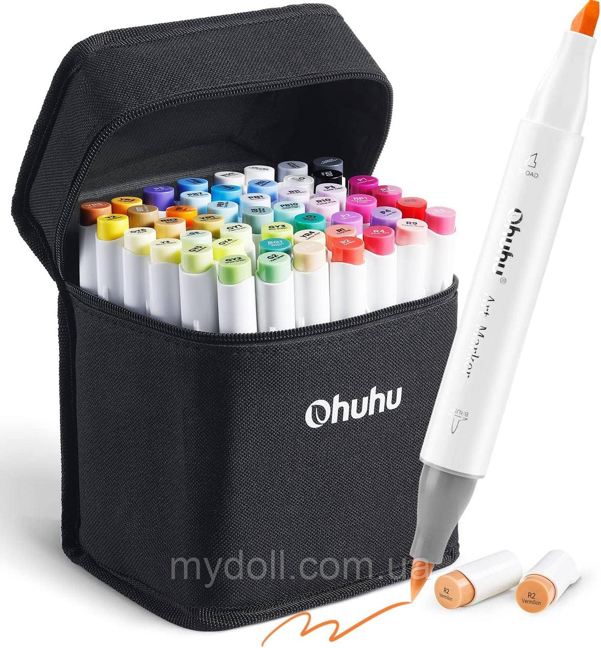 Спиртові маркери для скетчингу кисть та долото Ohuhu 48 Colors Dual Tips Alcohol Art Markers Brush & Chisel
