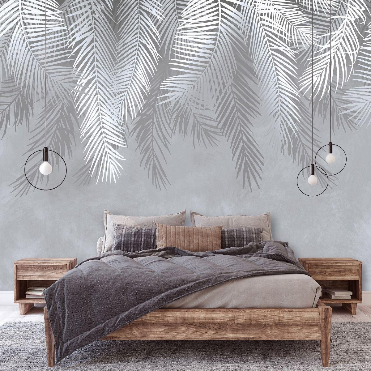 Фотообої 368 x 254 см Пальлове листя на сірому тлі (14006P8) Найкраща якість, фото 1