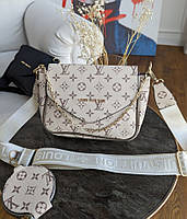 Замовити сумку через плече бежеву жіночу Louis Vuitton 2 в 1 крос боді з широким ремінцем
