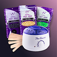 Набор для депиляции, воскоплав PRO-wax White, Воск 3х100 грам, шпатели