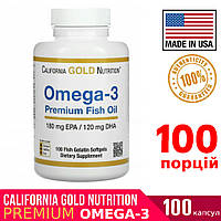 Рыбий жир California GOLD Nutrition "Omega-3 Premium Fish Oil" жирные кислоты омега 3 (100 капсул) (599131)