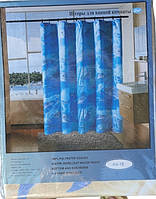 Шторки для ванної кімнати з малюнком блакитна, Тканина атласна