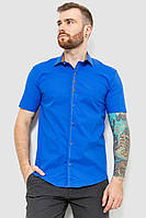 Мужская рубашка из стрейч-хлопка цвета электрик прямого кроя с коротким рукавом